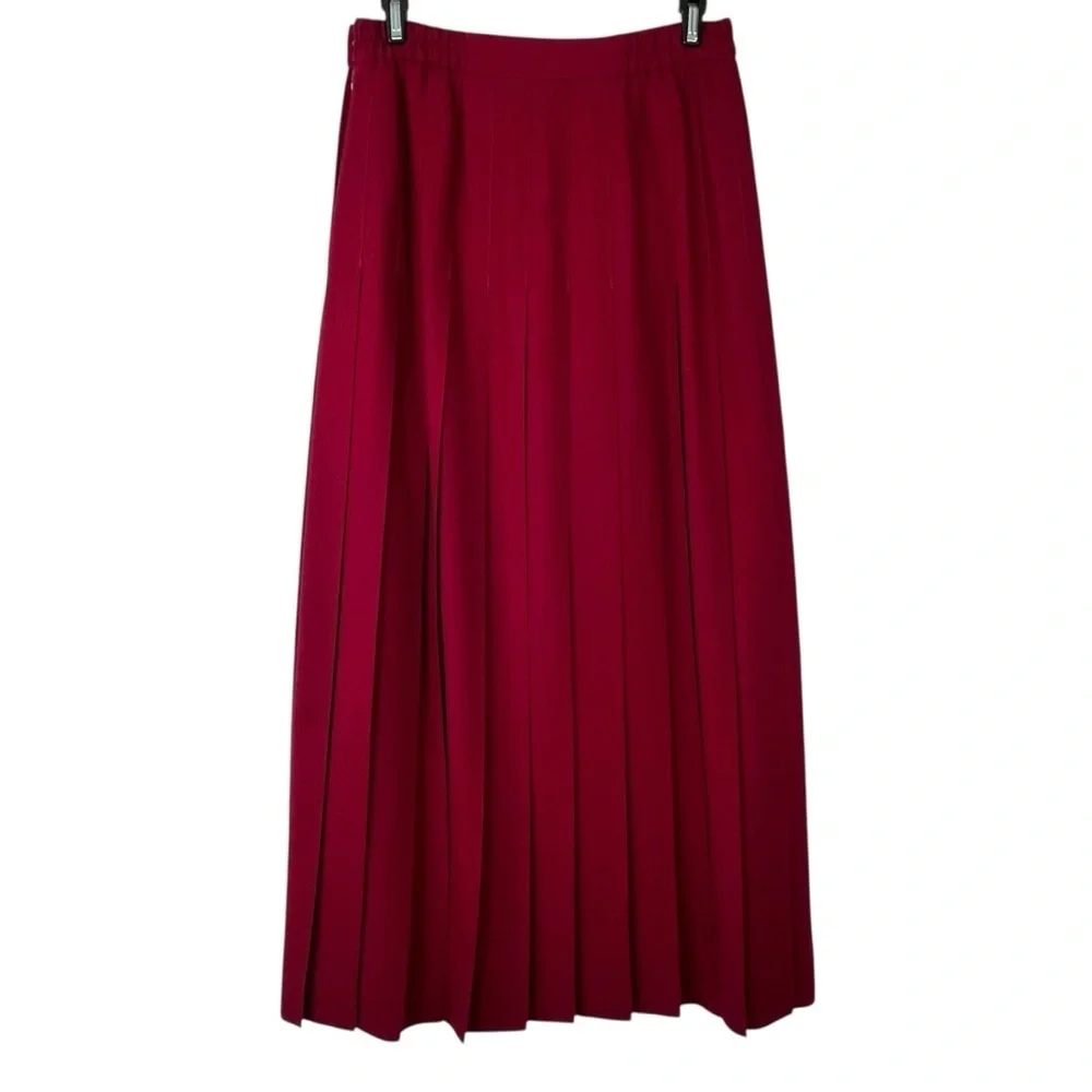 Vintage Talbots 100% Wool Pleated Midi Skirt Cranberry – Size 4L Made in USA